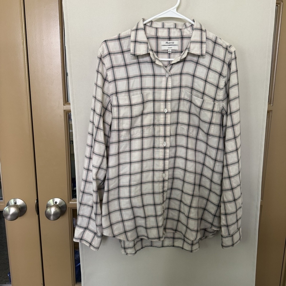 Madewell Womens Large Classic Fit Plaid Long Sleeve Flannel Button Up Shirt - Picture 2 of 7